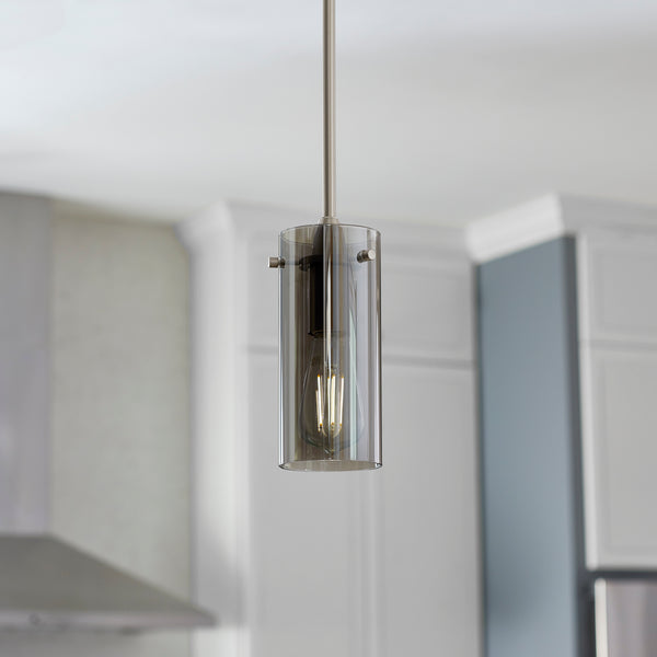 Brushed nickel Kitchen island pendant light hanging in the kitchen 