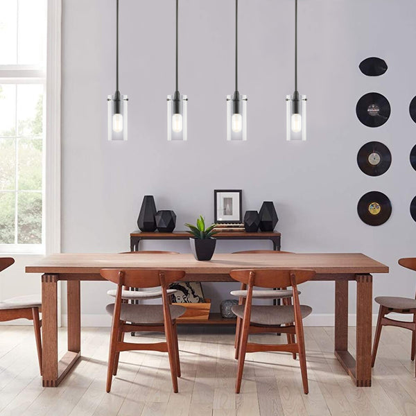 Black Kitchen island pendant light hanging in the dining room 