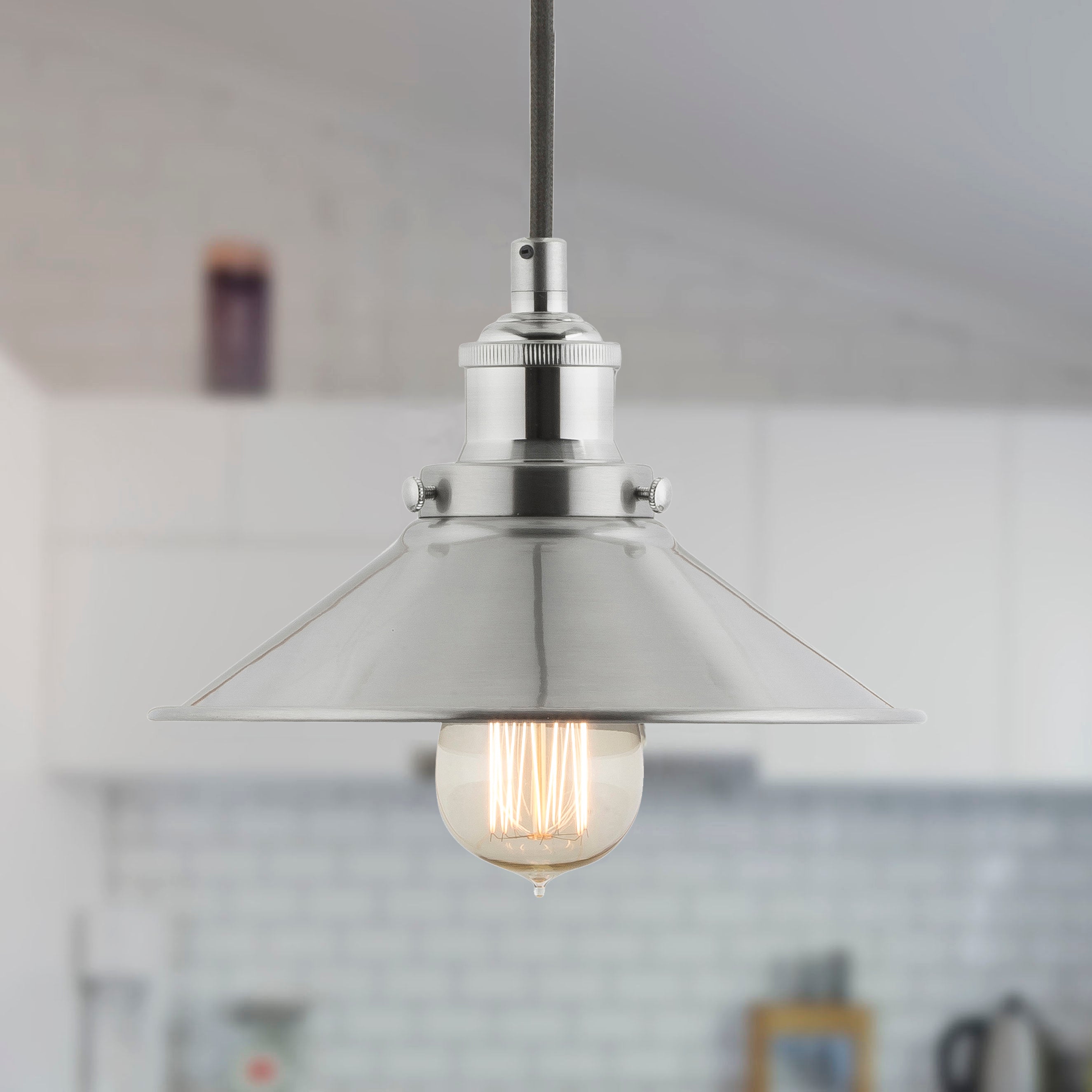 Andante Industrial Factory Pendant Light w/Metal Shade, LED bulb