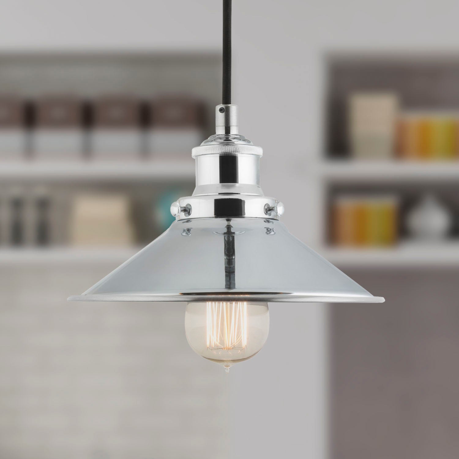 Andante Industrial Factory Pendant Light w/Metal Shade, LED
