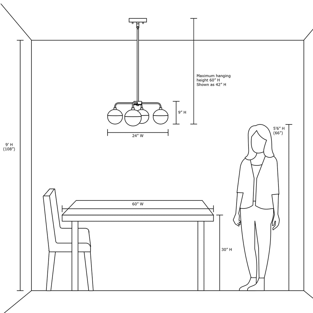 Novara 4 Light Kitchen, Dining Room, Hallway Chandelier & Linea ...