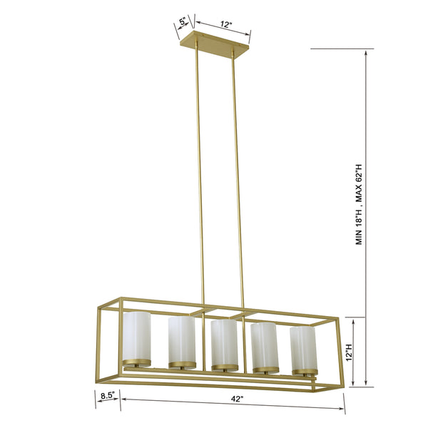 Verona 5 Light Box Pendant Chandelier - Satin Brass