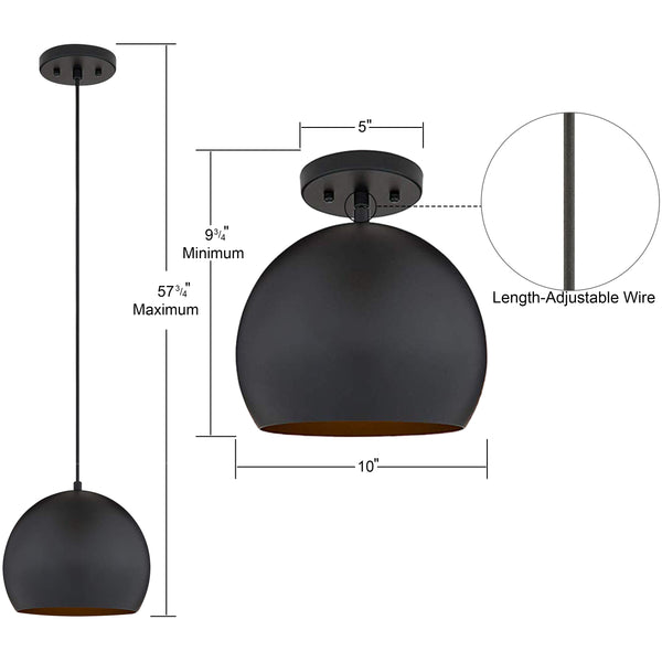 10 by 9.75 inch black pendant light