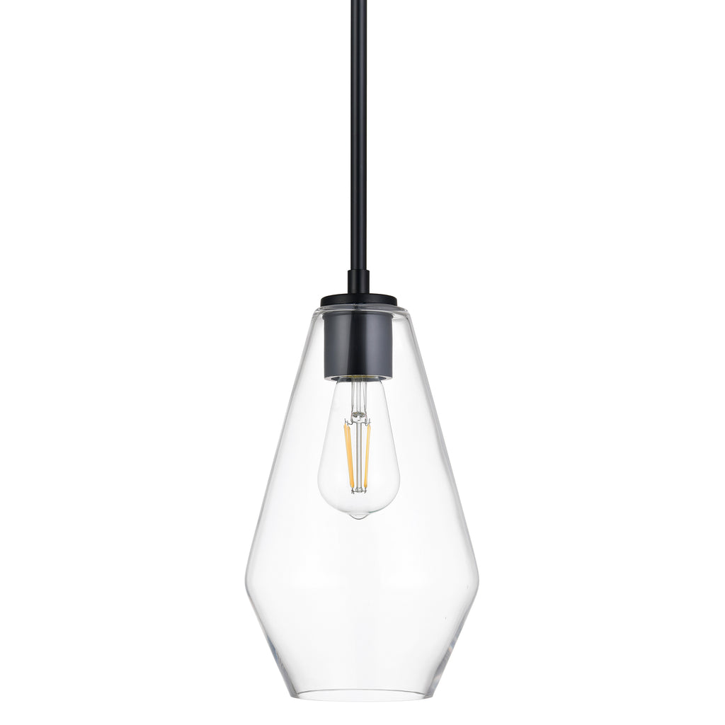 Giada Modern Hanging Pendant Light with Long Clear Glass Shade & Linea ...