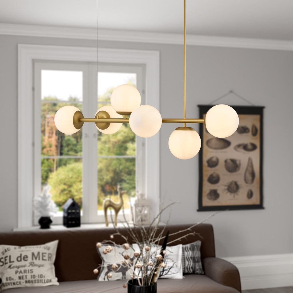 Caserti Mid Century Modern 6 Light DNA Chandelier Light Fixture & Linea ...