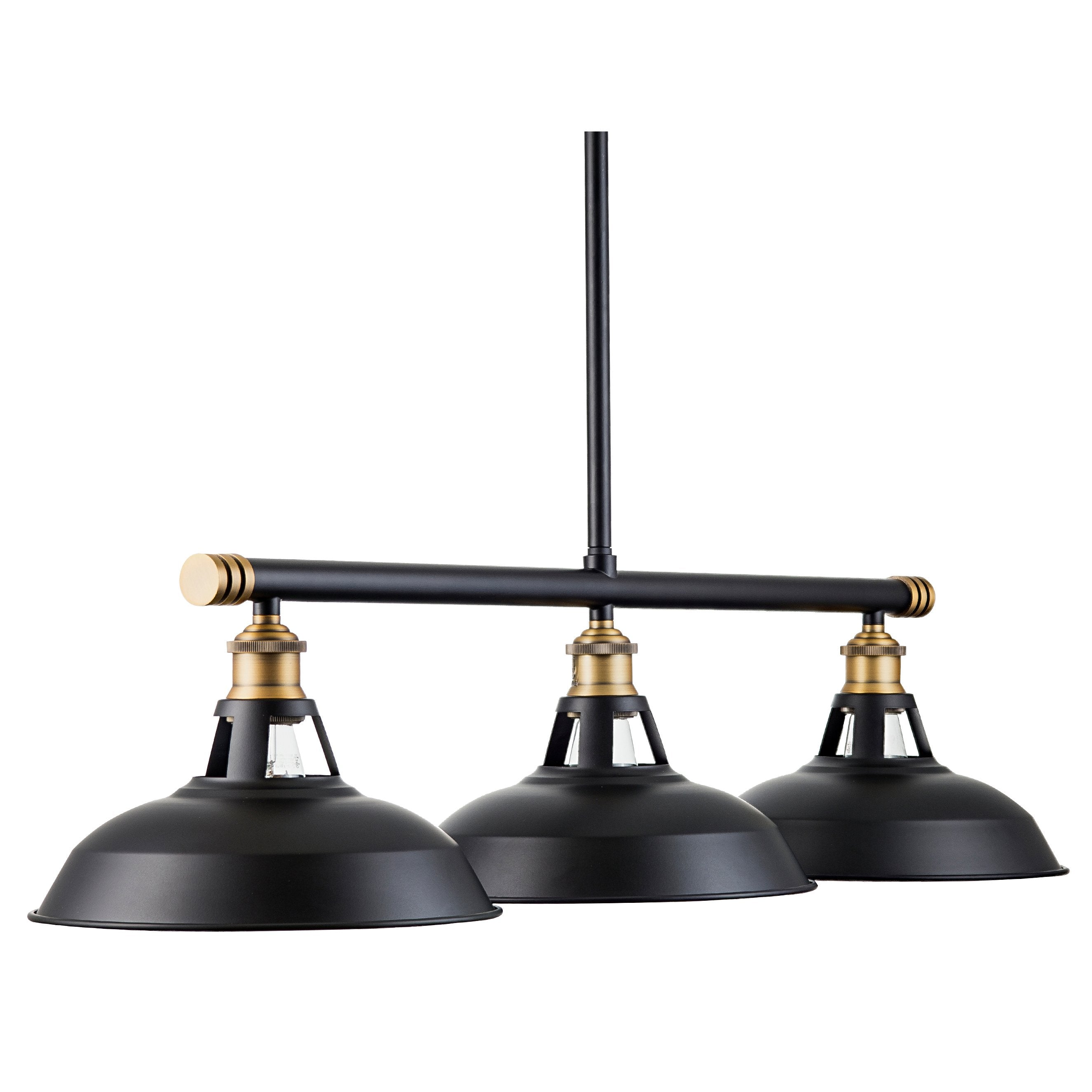 HuisMier Kitchen Island 3-Light Linear Chandelier – Black & Gold Farmhouse Pendant With Glass Shades, Height Adjustable