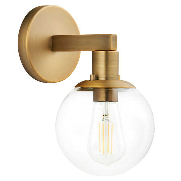 Sferra Industrial Wall Sconce w/ Clear Glass Globe, LED bulb included