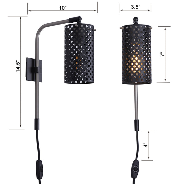 Gemma Industrial Plug-in Wall Lamp w/Metal Shade, LED bulb included