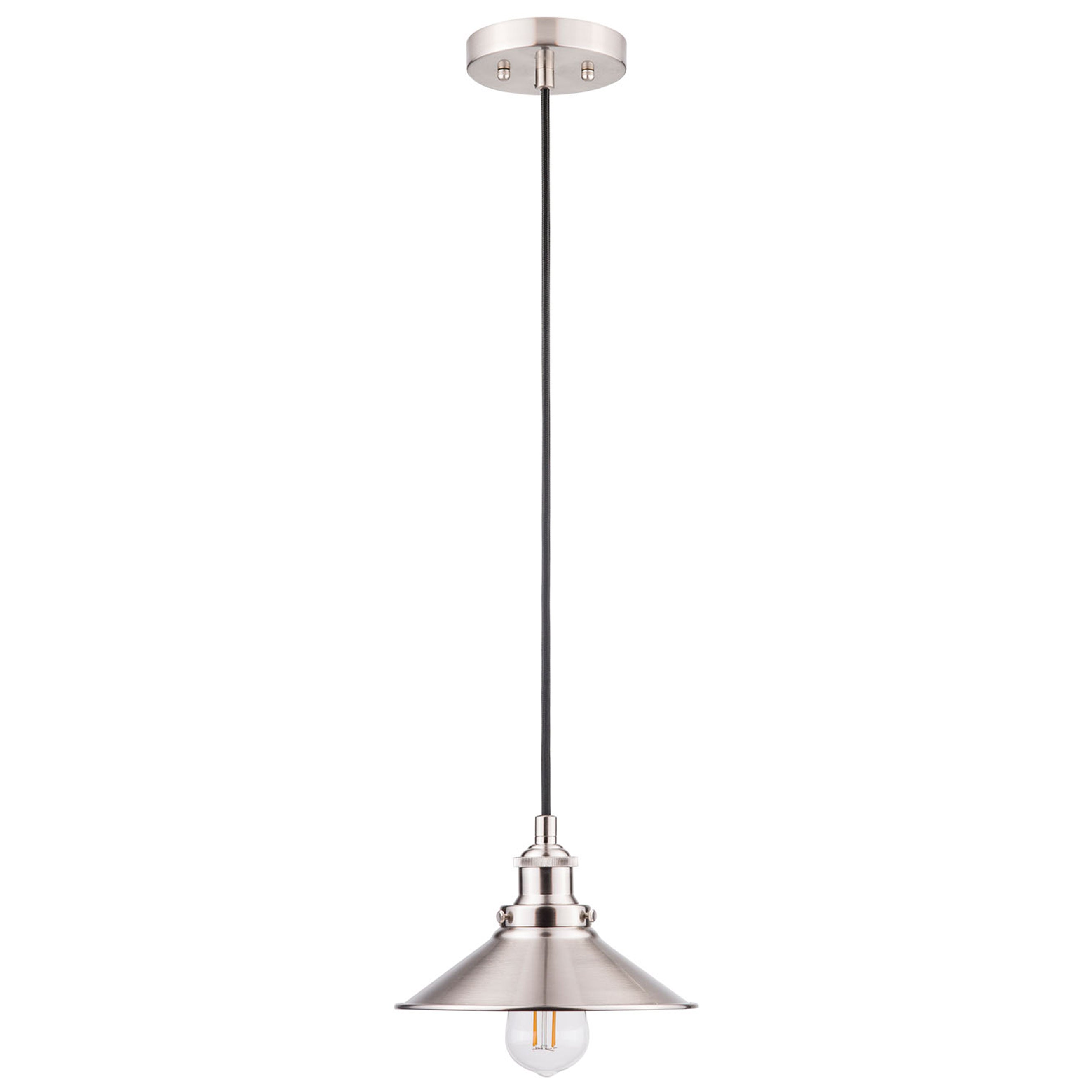Andante Industrial Factory Pendant Light w/Metal Shade, LED bulb